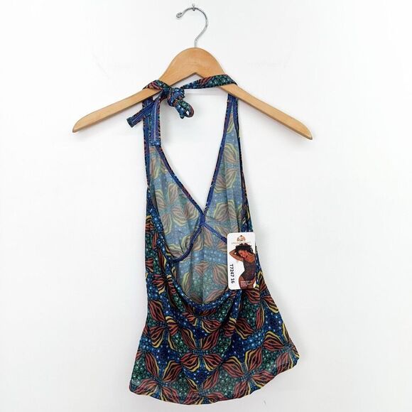 Lifestyles Direct Women’s Tan Through Printed Halter Neck Tie V Neck Tankini - Picture 2 of 5